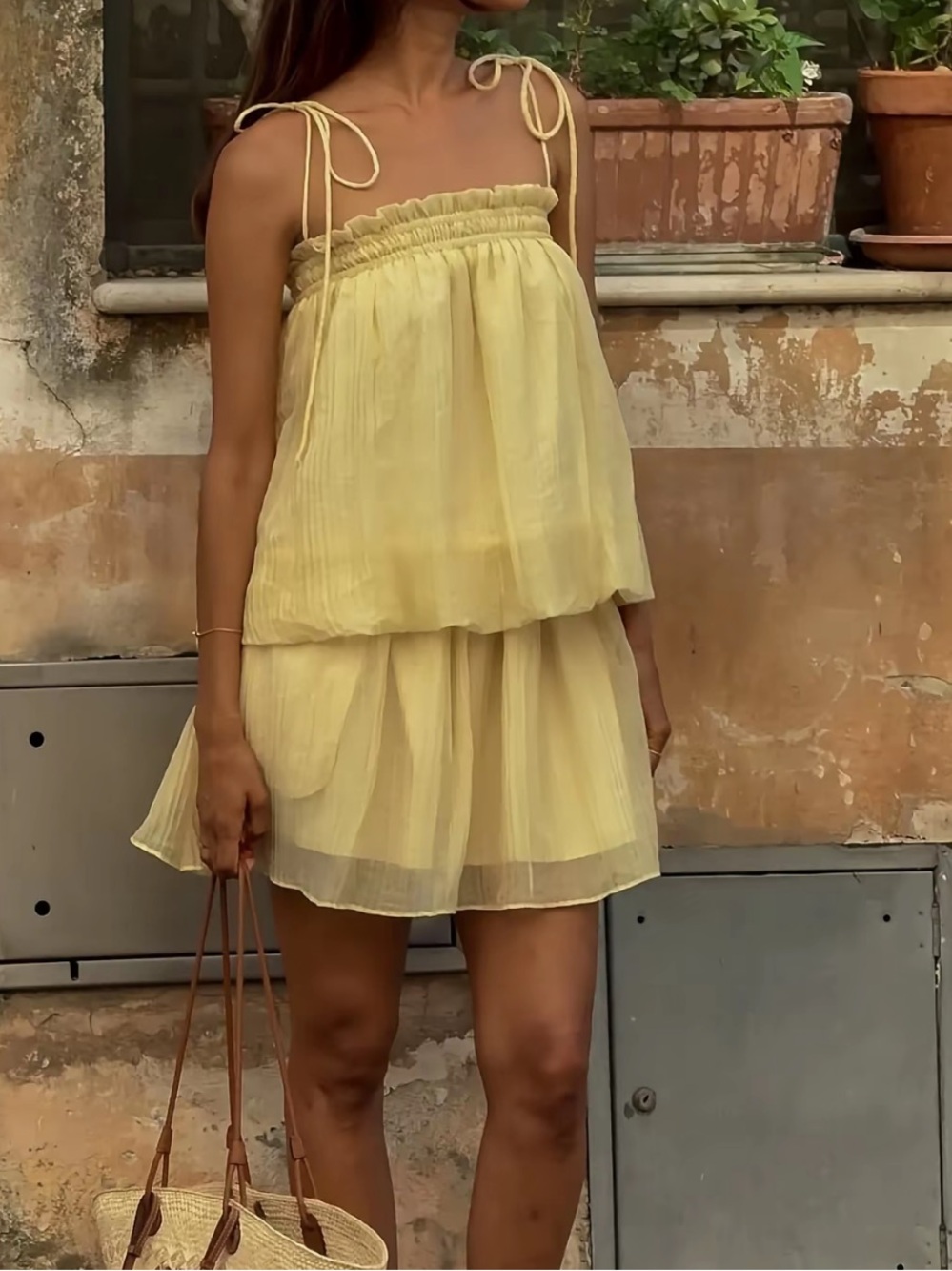 Yellow Two-Piece Matching Set, Tank and Skirt Set, Vacation, Summer, Date Night